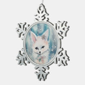 かわいい芸術的クリスマス動物の冬のキツネ スノーフレークピューターオーナメント (右)