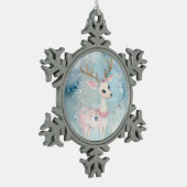 かわいい芸術的クリスマス動物トナカイ スノーフレークピューターオーナメント (左)