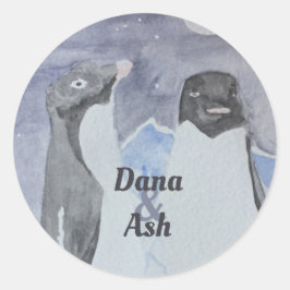 かわいい芸術的ペンギンのカップル ラウンドシール