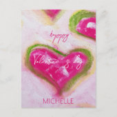 かわいい芸術的ホットピンクハート ポストカード (正面)