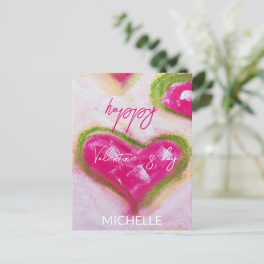 かわいい芸術的ホットピンクハート ポストカード (スタンド正面)