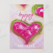 かわいい芸術的ホットピンクハート ポストカード (正面)