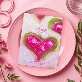 かわいい芸術的ホットピンクハート ポストカード