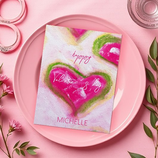 かわいい芸術的ホットピンクハート ポストカード