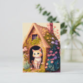 かわいい芸術的ポーズの猫イラストレーション ポストカード (スタンド正面)