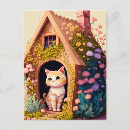 かわいい芸術的ポーズの猫イラストレーション ポストカード (正面)