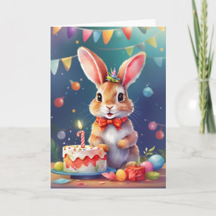 かわいい若いウサギとお誕生日ケーキ! カード