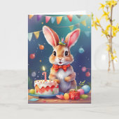 かわいい若いウサギとお誕生日ケーキ! |カード カード (黄色い花)