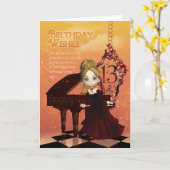 かわいい若いピアノと誕生日13番目のカード カード (黄色い花)
