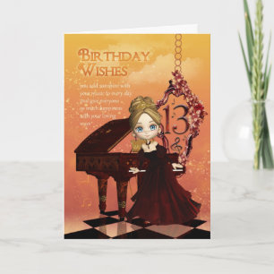 かわいい若いピアノと誕生日13番目のカード カード