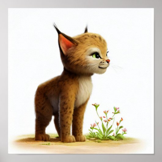 かわいい若いボブキャットの3D水彩画像 ポスター (正面)