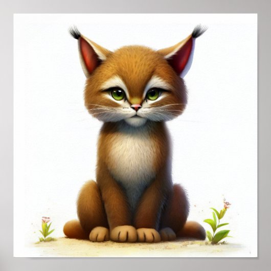 かわいい若いボブキャットの3D水彩画像 ポスター (正面)