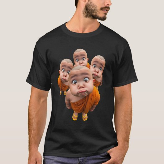 かわいい若い僧侶のミニマリストオレンジローブ Tシャツ (正面)