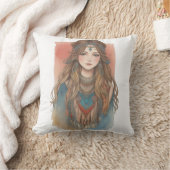 かわいい若い女の子の水彩画 クッション (ブランケット)