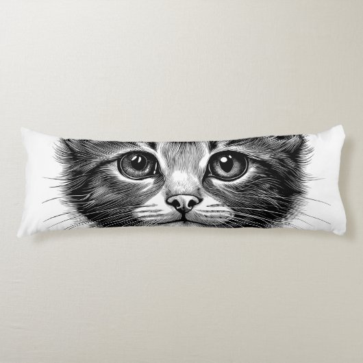 かわいい若い猫のスケッチ ボディピロー (正面)