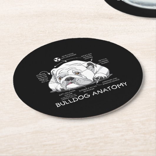 かわいい英おもしろい語のブルドッグ解剖の犬の生物学 ラウンドペーパーコースター (アングル)