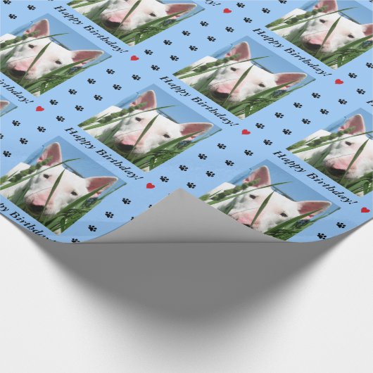 かわいい英国のブルテリアの誕生日 ラッピングペーパー (角)