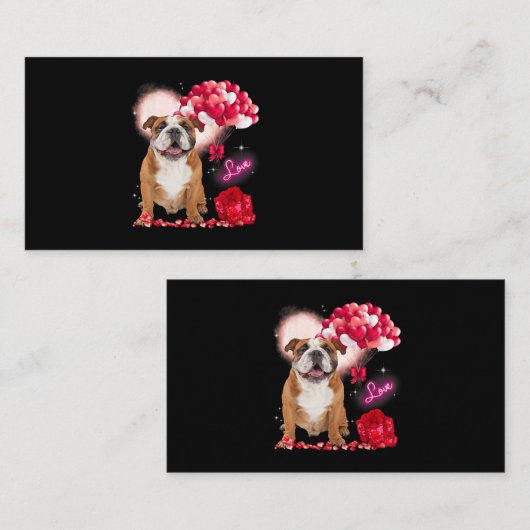 かわいい英国ブルドッグハートバレンタインデー 名刺 (正面/裏面)