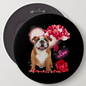 かわいい英国ブルドッグハートバレンタインデー 缶バッジ (正面&裏面)