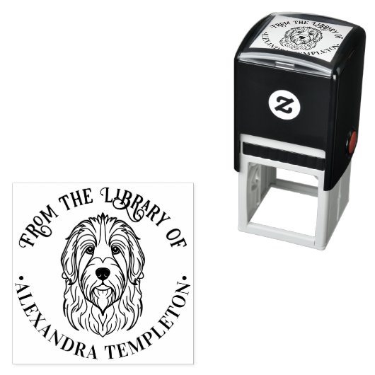 かわいい英語のシェパードの頭のライブラリの本の名前 セルフインキングスタンプ (インサイチュ)