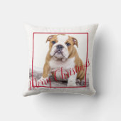 かわいい英語のブルドッグメリークリスマスホリデー写真 クッション (裏面)