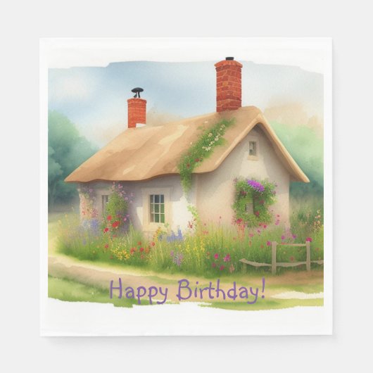 かわいい英語コテージ誕生日 スタンダードランチョンナプキン (正面)