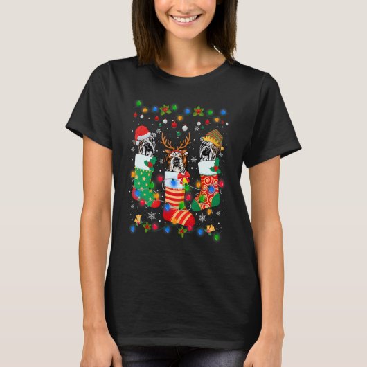 かわいい英語ブルドッグドッグパピークリスマスソックスXma Tシャツ (正面)