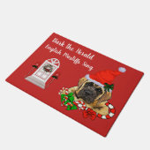 かわいい英語マスティフの子犬のクリスマス ドアマット (アングル)