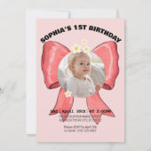 かわいい苺と小さな花の リボンが飾られたパーティー招待状 招待状 (裏面)