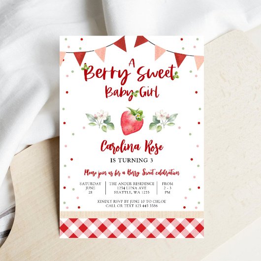 かわいい苺の誕生日招待状 招待状