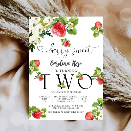 かわいい苺の誕生日招待状 招待状