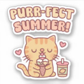 かわいい茶トラの猫がアイスクリームを食べるのが大好き シール (正面)