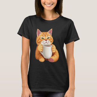 かわいい茶トラ猫とコーヒーのグラフィック Tシャツ