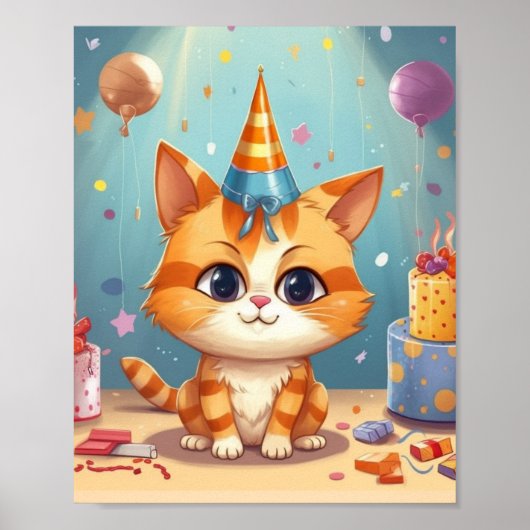かわいい茶トラ猫の猫デザイン ポスター (正面)