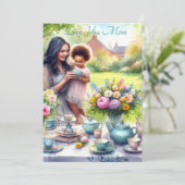 かわいい茶パーティーと母の水彩母の日 シーズンカード (スタンド正面)