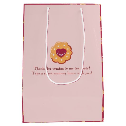 かわいい茶パーティーピンク誕生日ありがとう ミディアムペーパーバッグ (裏面)