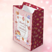 かわいい茶パーティーピンク誕生日ありがとう ミディアムペーパーバッグ