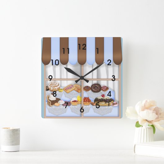 かわいい茶色がかった鋼色のカップケーキの菓子のベーカリー スクエア壁時計 (ホーム)