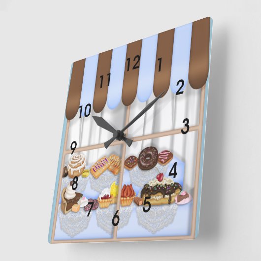 かわいい茶色がかった鋼色のカップケーキの菓子のベーカリー スクエア壁時計 (傾斜)