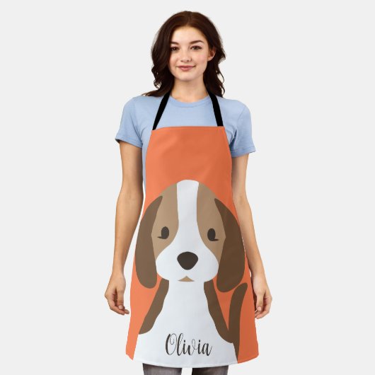 かわいい茶色と白い犬のポートレート エプロン (着用した状態)