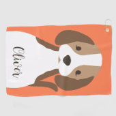 かわいい茶色と白い犬のポートレート ゴルフタオル (横)