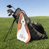 かわいい茶色と白い犬のポートレート ゴルフタオル (グリーン)