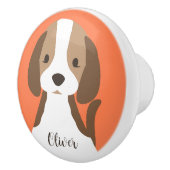 かわいい茶色と白い犬のポートレート セラミックノブ (右)