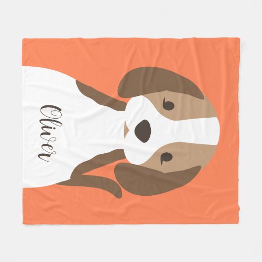 かわいい茶色と白い犬のポートレート フリースブランケット (正面(横))