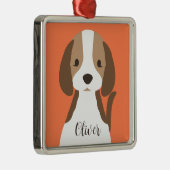 かわいい茶色と白い犬のポートレート メタルオーナメント (右)
