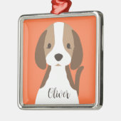かわいい茶色と白い犬のポートレート メタルオーナメント (左)