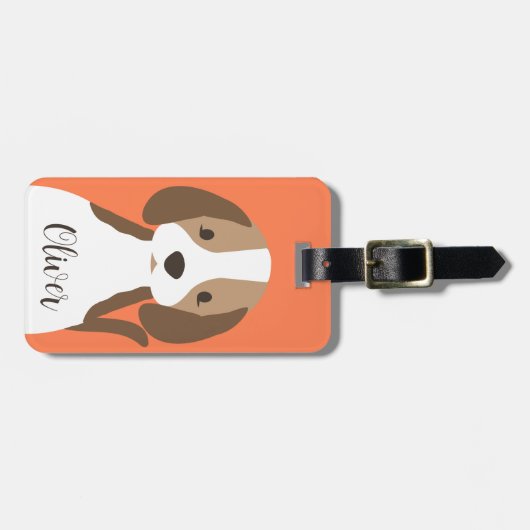 かわいい茶色と白い犬のポートレート ラゲッジタグ (正面横)