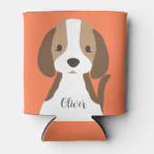 かわいい茶色と白い犬のポートレート 缶クーラー (正面)