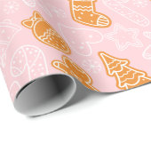 かわいい茶色と白のクッキーピンクのクリスマス ラッピングペーパー (ロールコーナー)