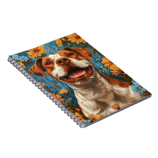 かわいい茶色と白の犬と花 ノートブック (右側)